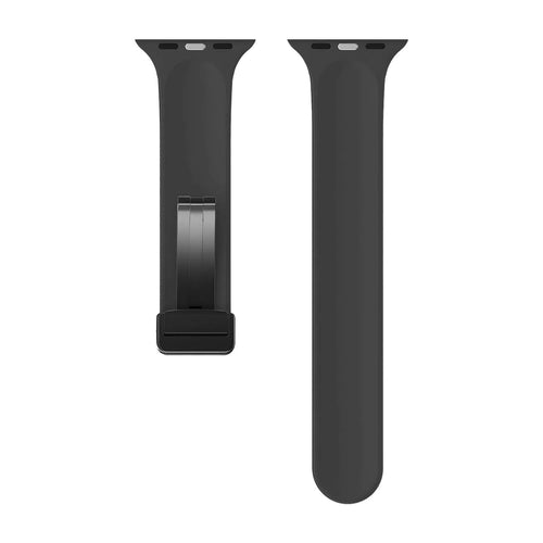 D-Buckle Silicone Strap, black, laid flat, separate parts, direct top view