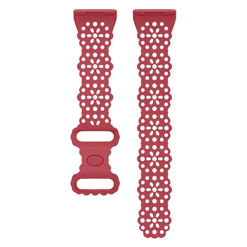 Patterned Silicone Strap, red, laid flat, separate parts, direct top view