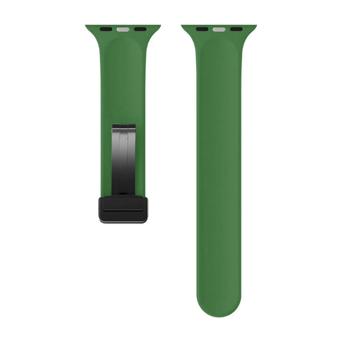 D-Buckle Silicone Strap, army green, laid flat, separate parts, direct top view