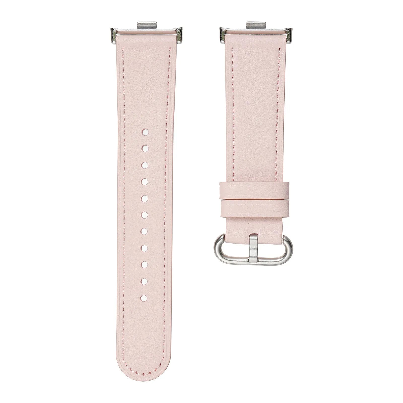 Leather Strap, pink, laid flat, separate parts, direct top view