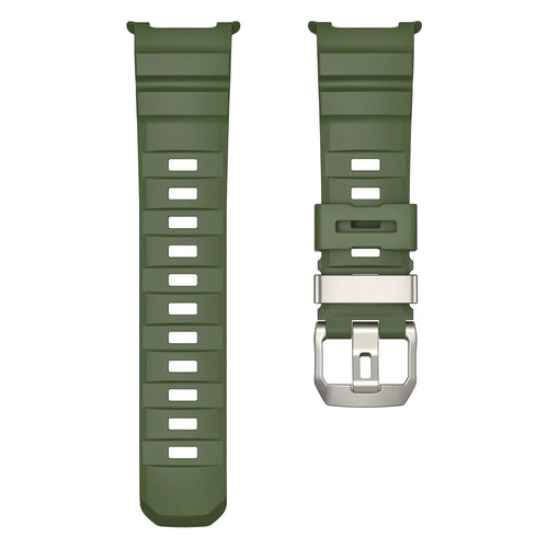 Silicone Strap Extreme, army green, laid flat, separate parts, direct top view