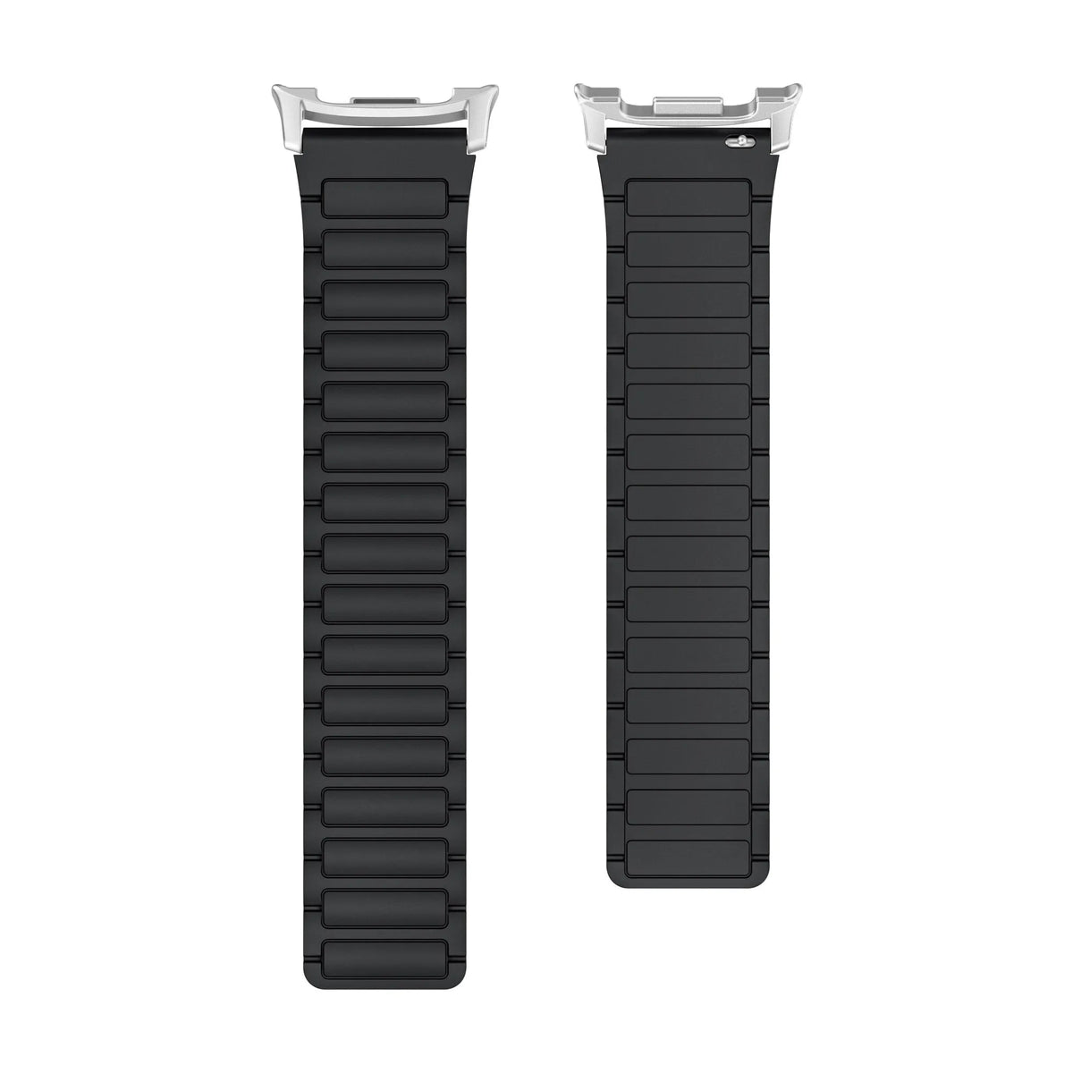 Magnetic Silicone Strap, black, laid flat, separate parts, direct top view