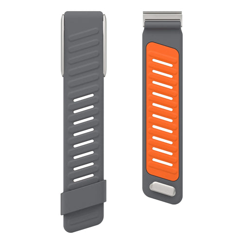 Silicone Sport Strap, grey/orange, laid flat, separate parts, direct top view