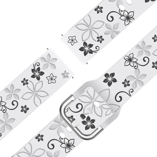 Bandz Bracelet silicone 'Fleurs' Garmin Forerunner 255s (blanc/noir)