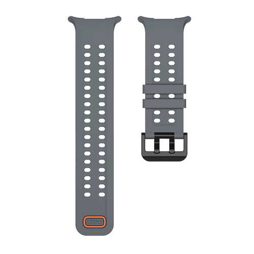 Silicone Strap, dark grey, laid flat, separate parts, direct top view