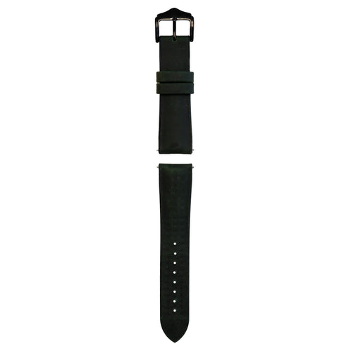 Leather Hybrid Strap, green, laid flat, separate parts, direct top view