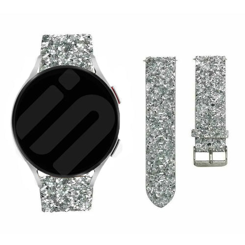 Leather Strap with Glitters, silver, laid flat, separate parts, direct top view