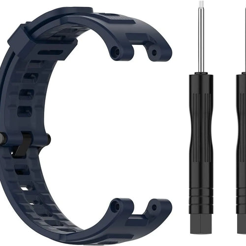 Silicone Strap, dark blue, laid flat, separate parts, direct top view