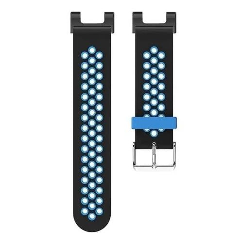Silicone Sport Strap, black/blue, laid flat, separate parts, direct top view