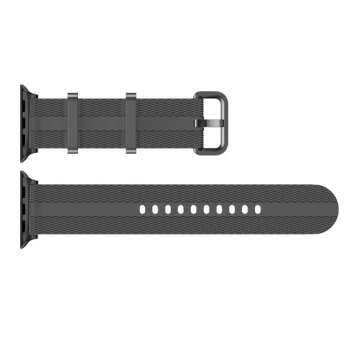 Silicone Active Strap, dark grey/orange, laid flat, separate parts, direct top view
