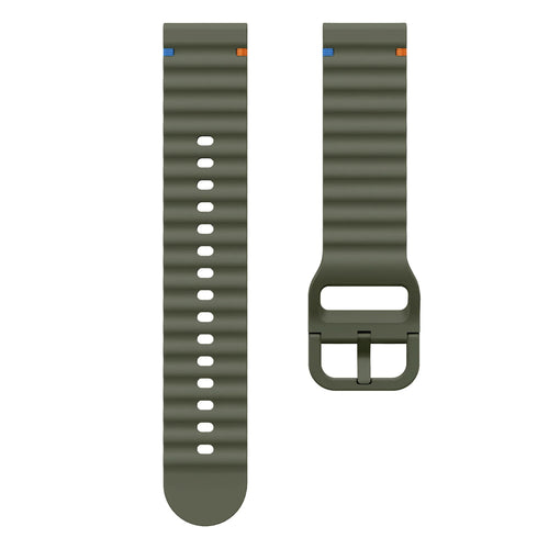 Wave Silicone Strap, army green, laid flat, separate parts, direct top view