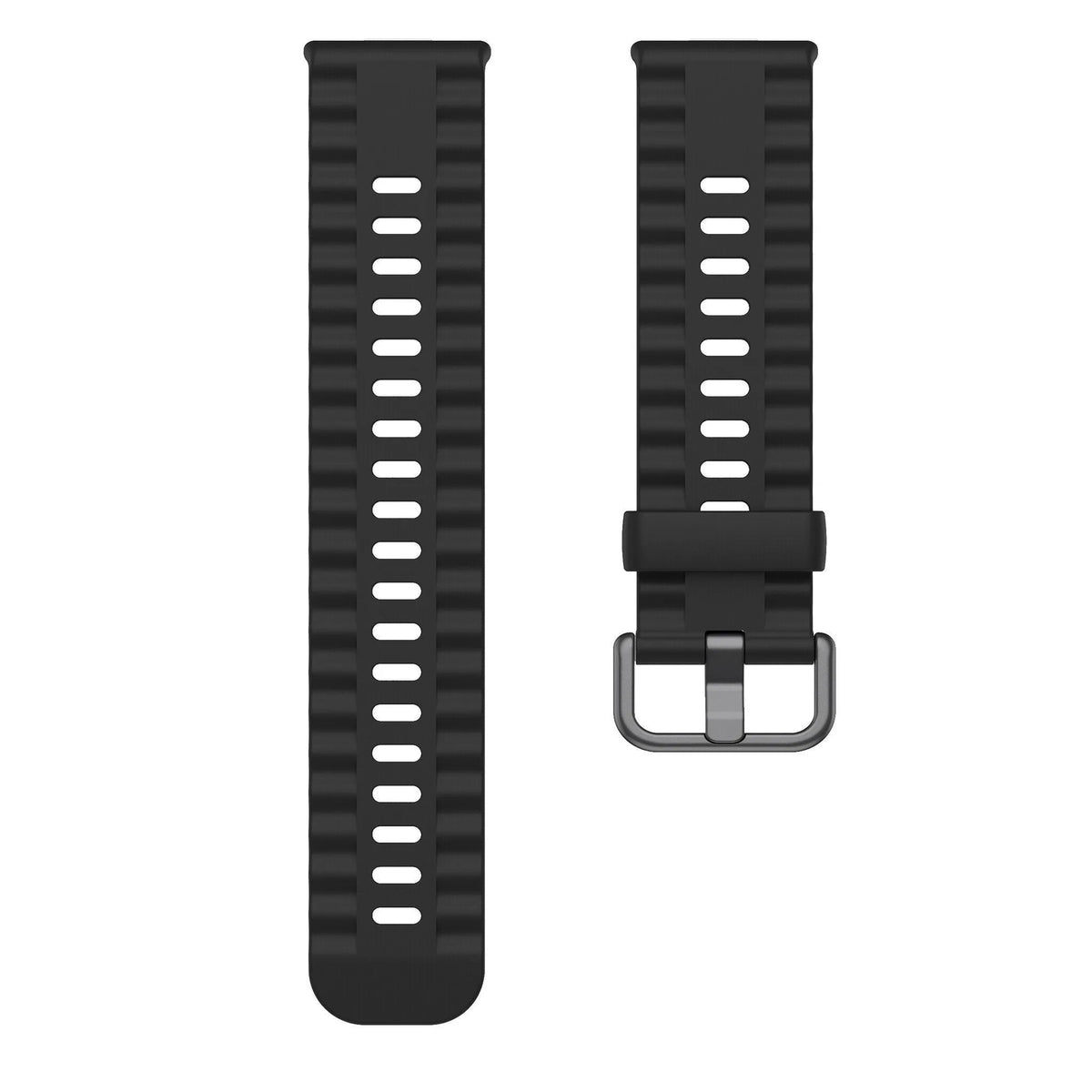 Silicone Classic Strap, black, laid flat, separate parts, direct top view