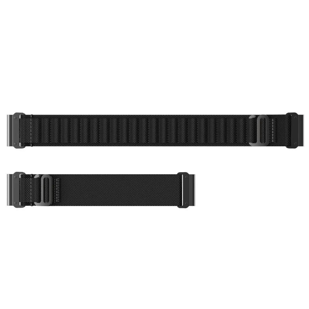 Alpine Nylon Strap, black, laid flat, separate parts, direct top view