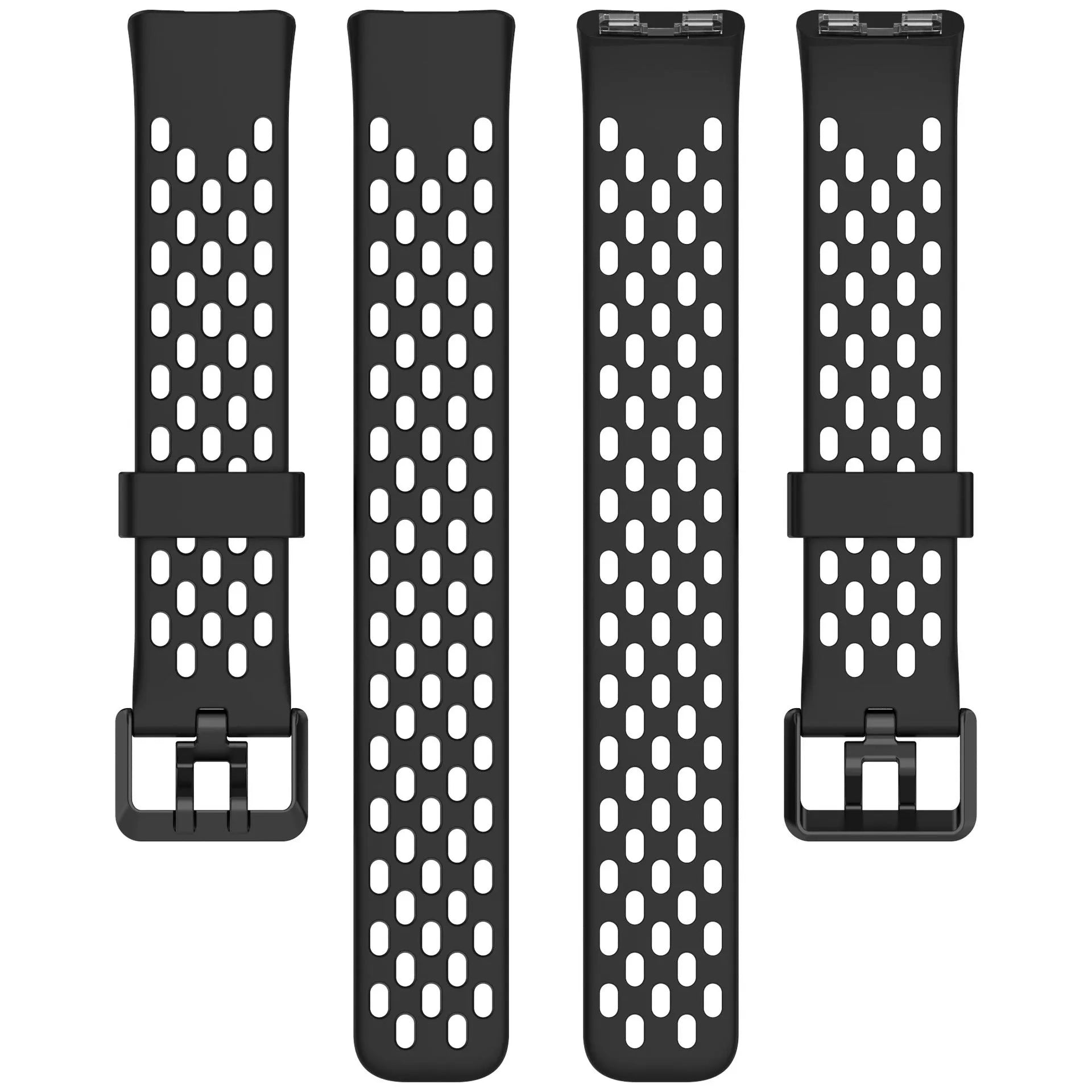 Breathable Silicone Strap, black, laid flat, separate parts, direct top view