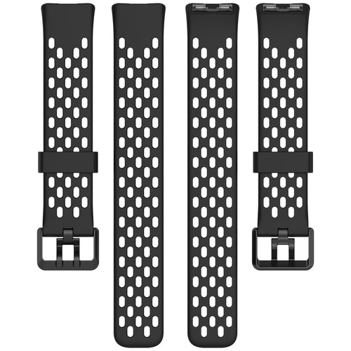Breathable Silicone Strap, black, laid flat, separate parts, direct top view