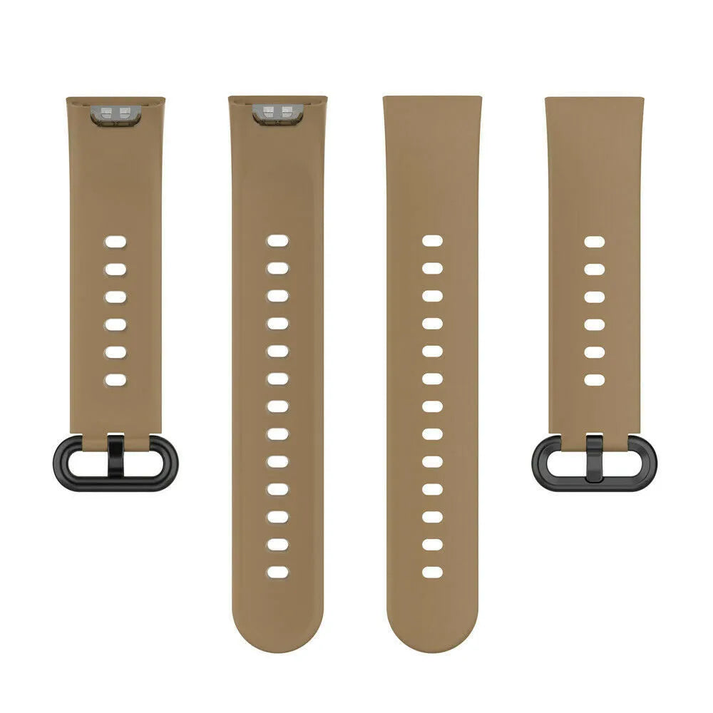 Silicone Strap, coffee, laid flat, separate parts, direct top view