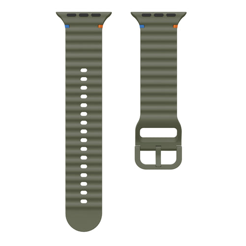 Wave Silicone Strap, dark green, laid flat, separate parts, direct top view