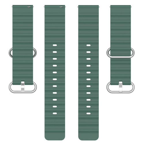 Silicone Ocean Strap, dark green, laid flat, separate parts, direct top view