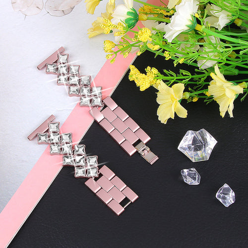 Steel Diamond Strap, pink, laid flat, separate parts, direct top view