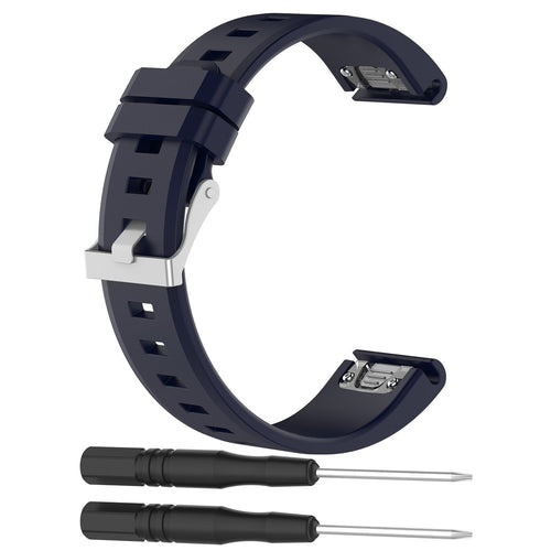 Glossy Silicone Strap, dark blue, laid flat, separate parts, direct top view