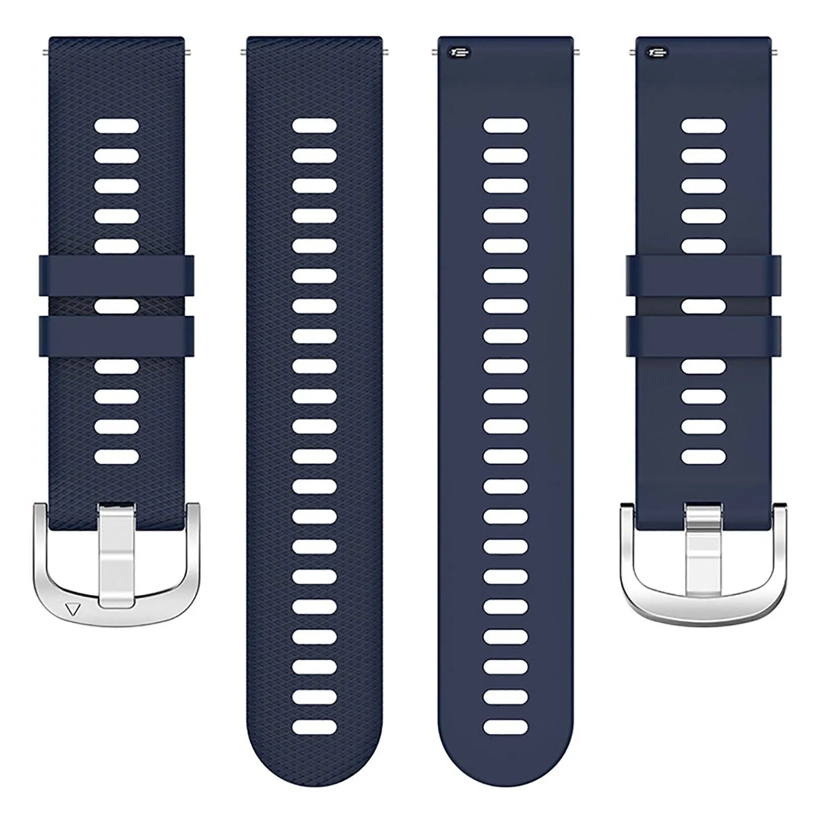 Silicone Strap, dark blue, laid flat, separate parts, direct top view