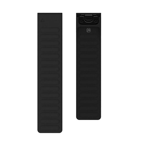 Magnetic Silicone Strap, black, laid flat, separate parts, direct top view