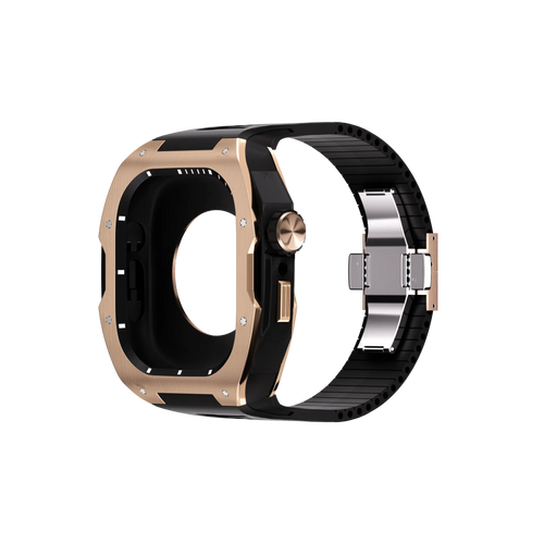 Reqior Apple Watch 45mm Case with Rubber Strap (Rose Gold/Black)