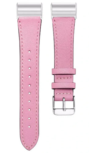 Modern Leather Strap, pink, laid flat, separate parts, direct top view