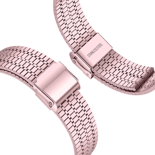 Fine Steel Strap, pink, laid flat, separate parts, direct top view