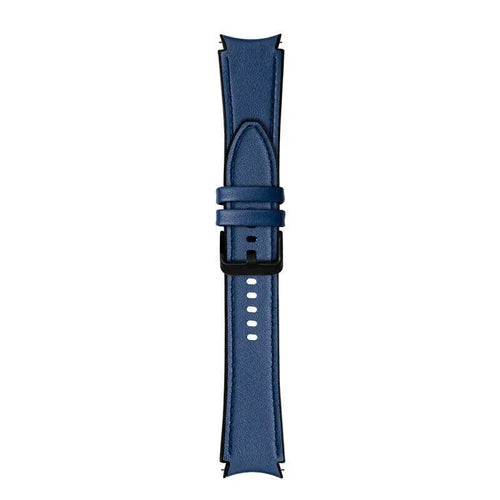 Leather Hybrid Strap, dark blue, laid flat, separate parts, direct top view