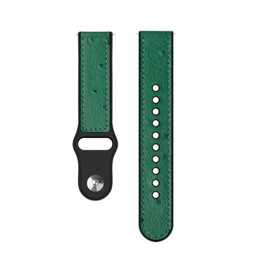 Leather Hybrid Strap, green, laid flat, separate parts, direct top view