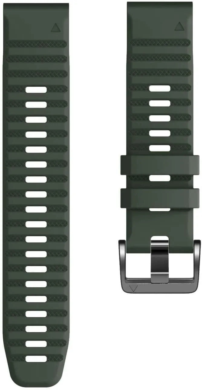 Silicone Strap, dark green, laid flat, separate parts, direct top view