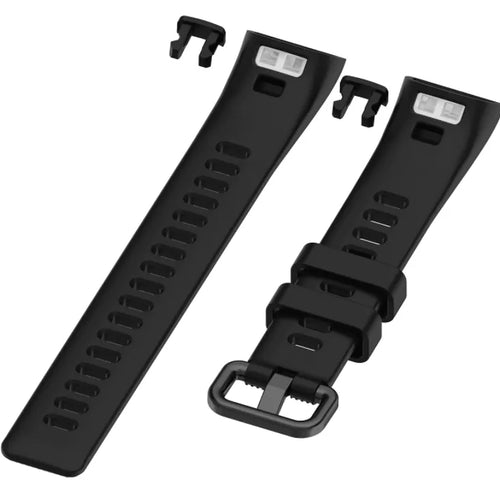 Silicone Strap, black, laid flat, separate parts, direct top view