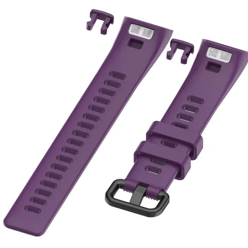 Silicone Strap, purple, laid flat, separate parts, direct top view