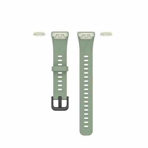 Silicone Strap, light green, laid flat, separate parts, direct top view