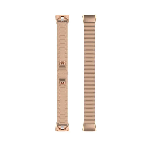Premium Metal Strap, rose gold, laid flat, separate parts, direct top view
