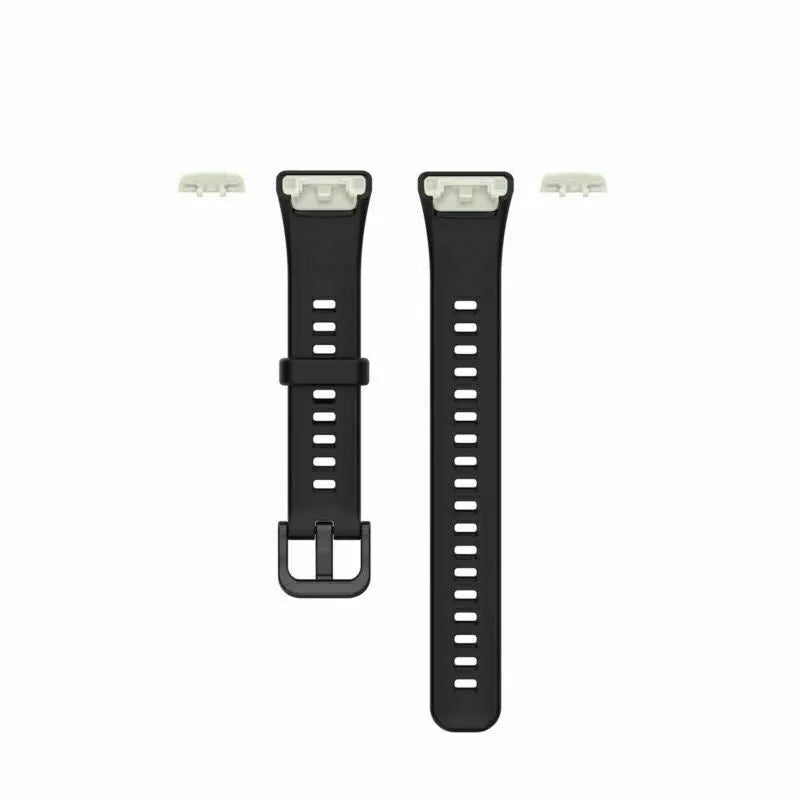 Silicone Strap, black, laid flat, separate parts, direct top view