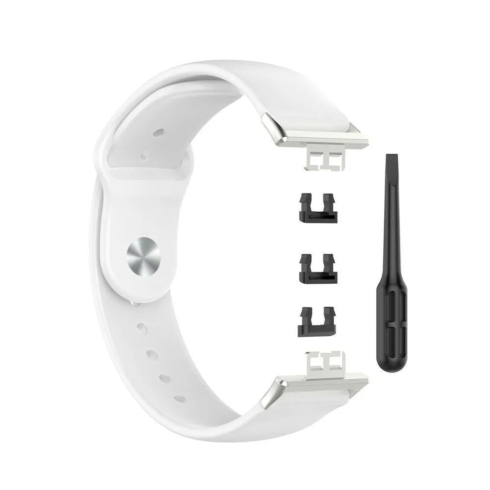 Silicone Sport Strap, white, laid flat, separate parts, direct top view