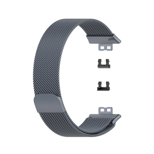 Milanese Strap, grey, laid flat, separate parts, direct top view