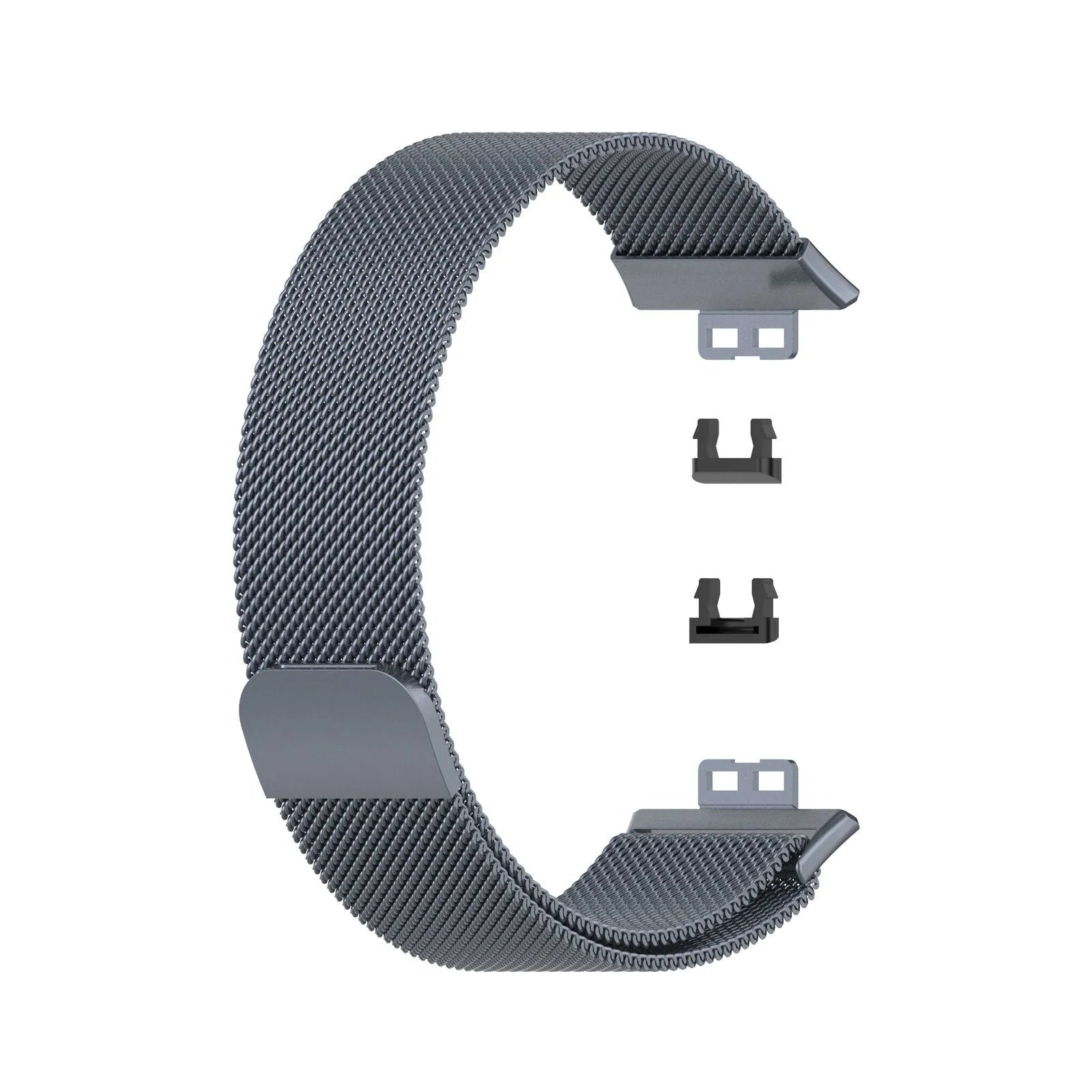 Milanese Strap, grey, laid flat, separate parts, direct top view