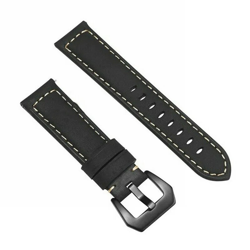 Leather Strap, black, laid flat, separate parts, direct top view