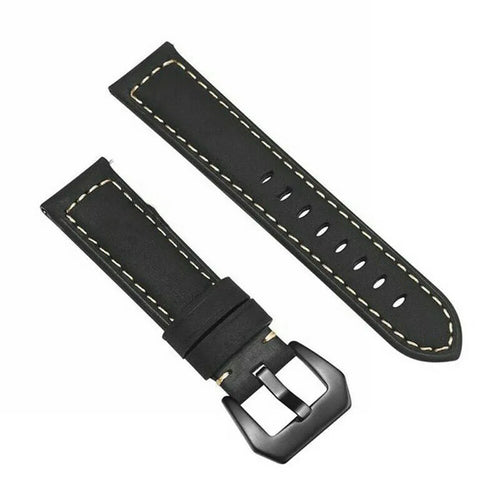 Leather Strap, black, laid flat, separate parts, direct top view
