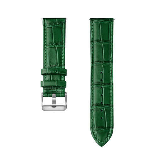 Leather Strap Crocodile Grain, green, laid flat, separate parts, direct top view