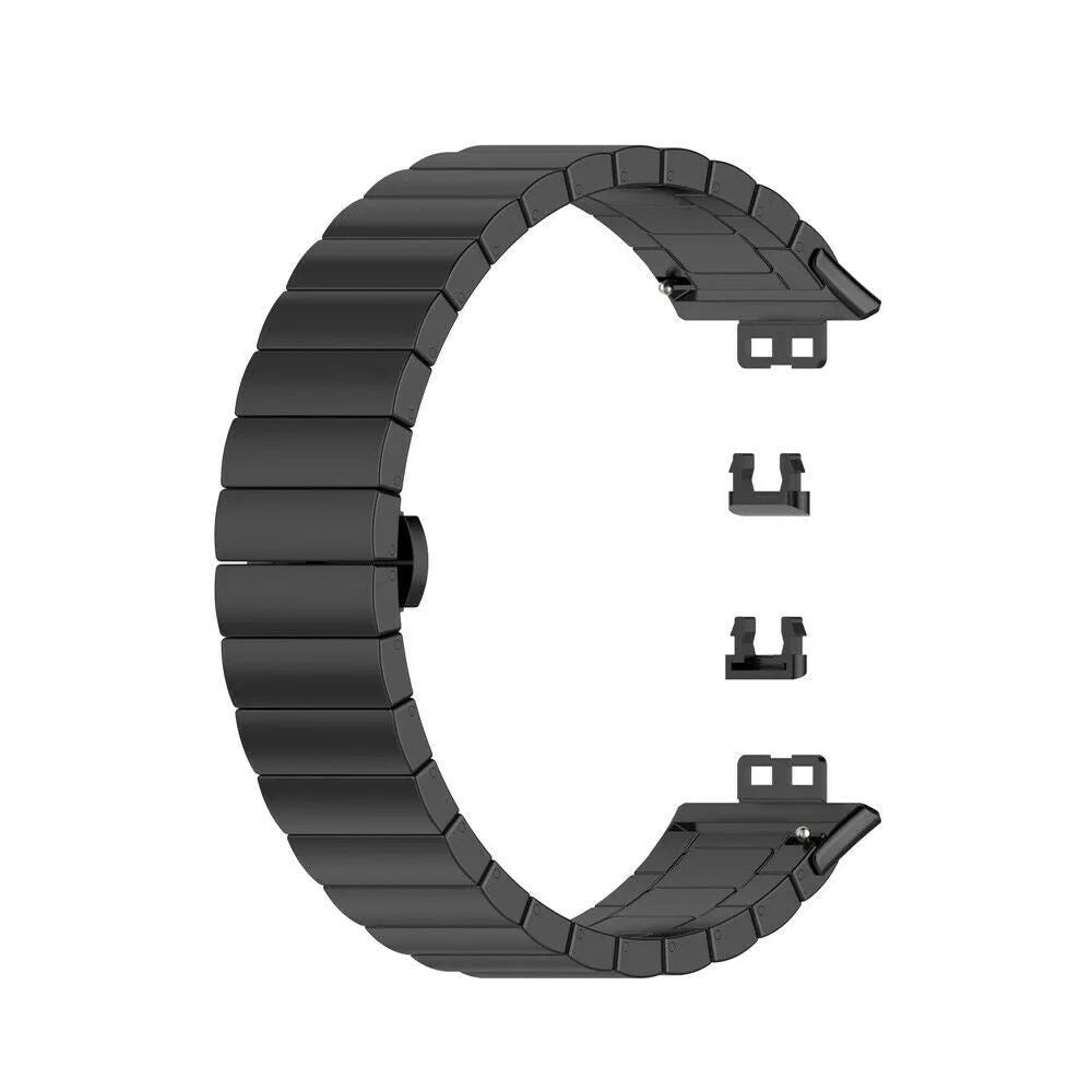 Metal Strap, black, laid flat, separate parts, direct top view