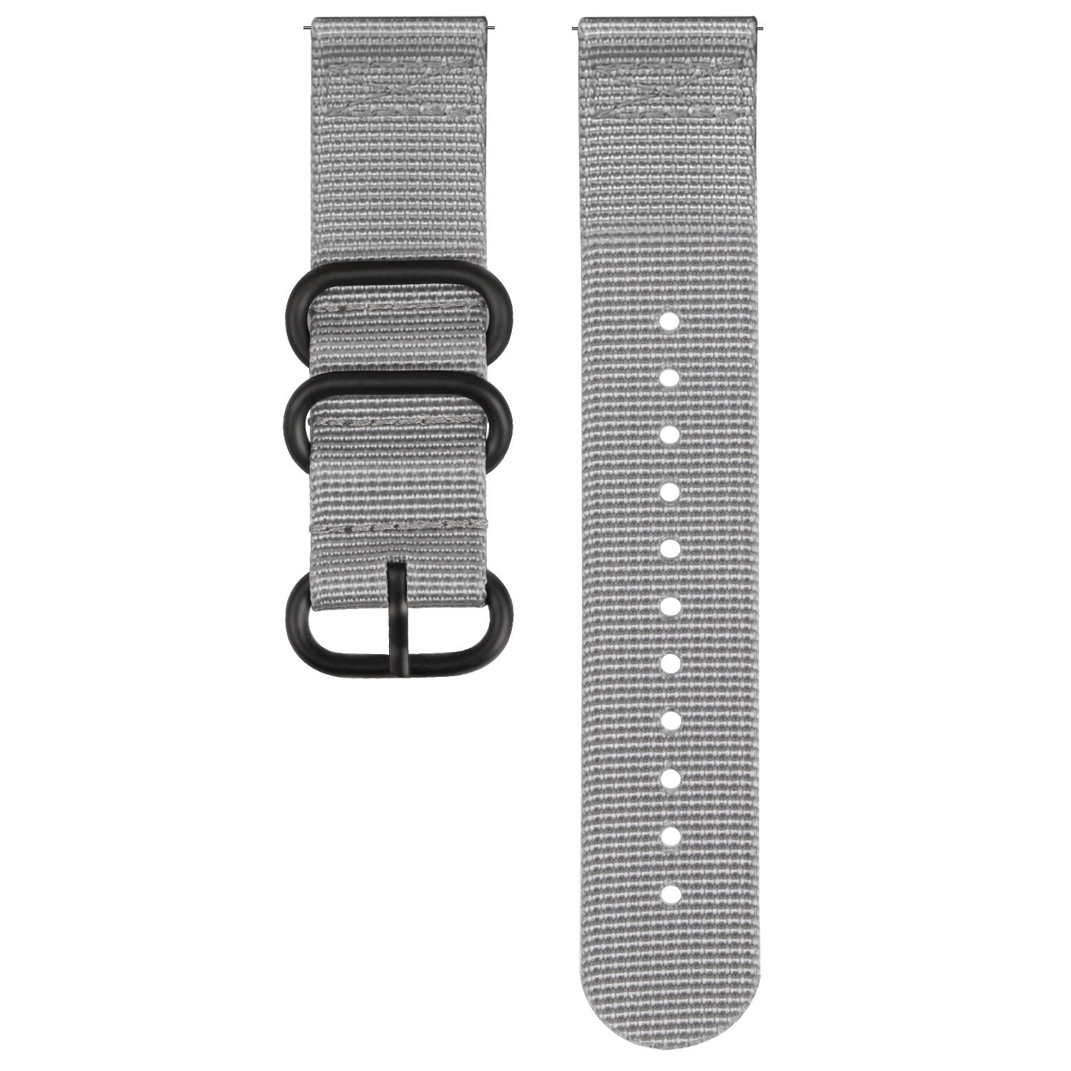 Nylon Buckle Strap, grey, laid flat, separate parts, direct top view