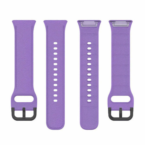 Silicone Strap, purple, laid flat, separate parts, direct top view