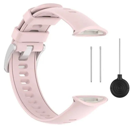 Silicone Strap, pink, laid flat, separate parts, direct top view