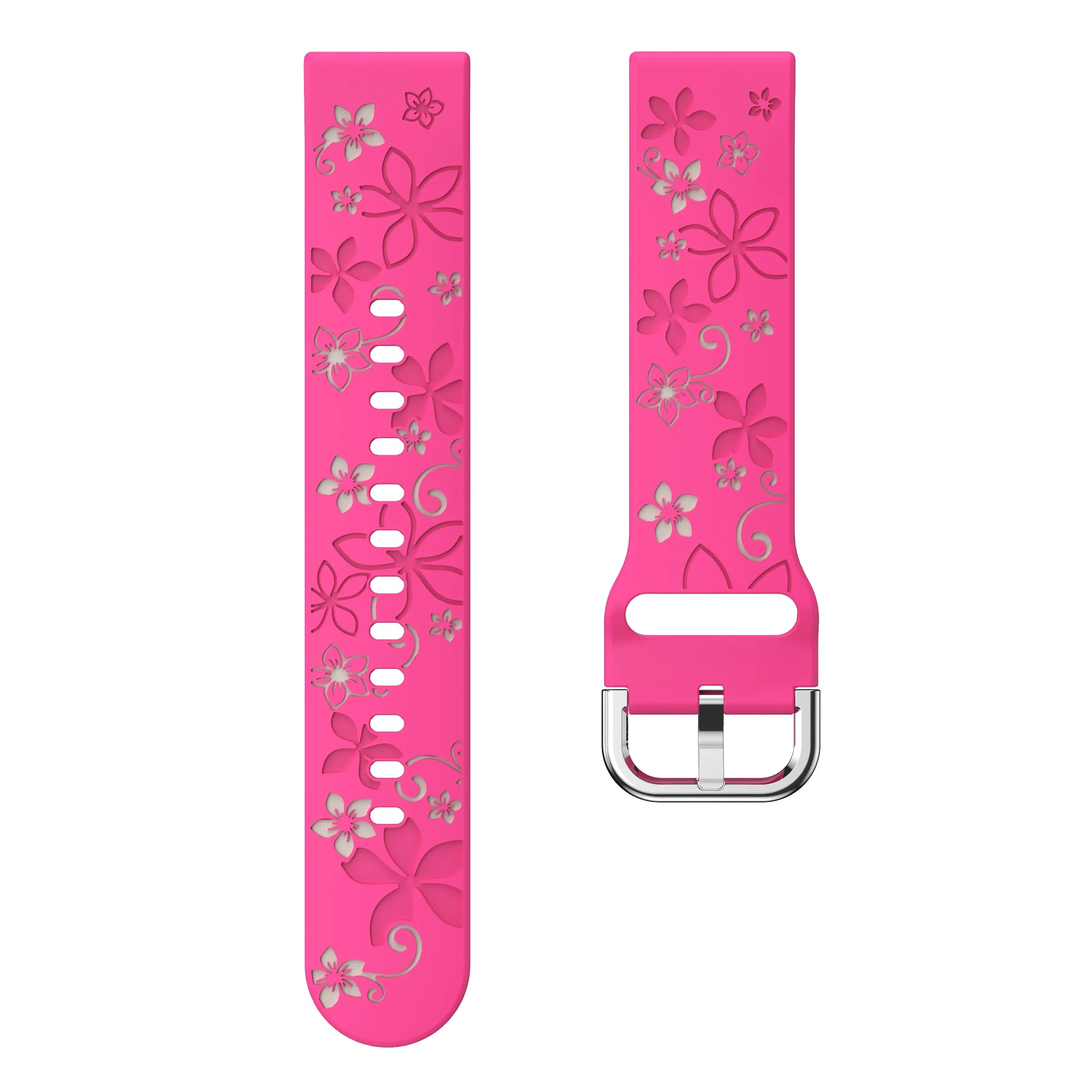 Flower Silicone Strap, bright pink/starlight, laid flat, separate parts, direct top view