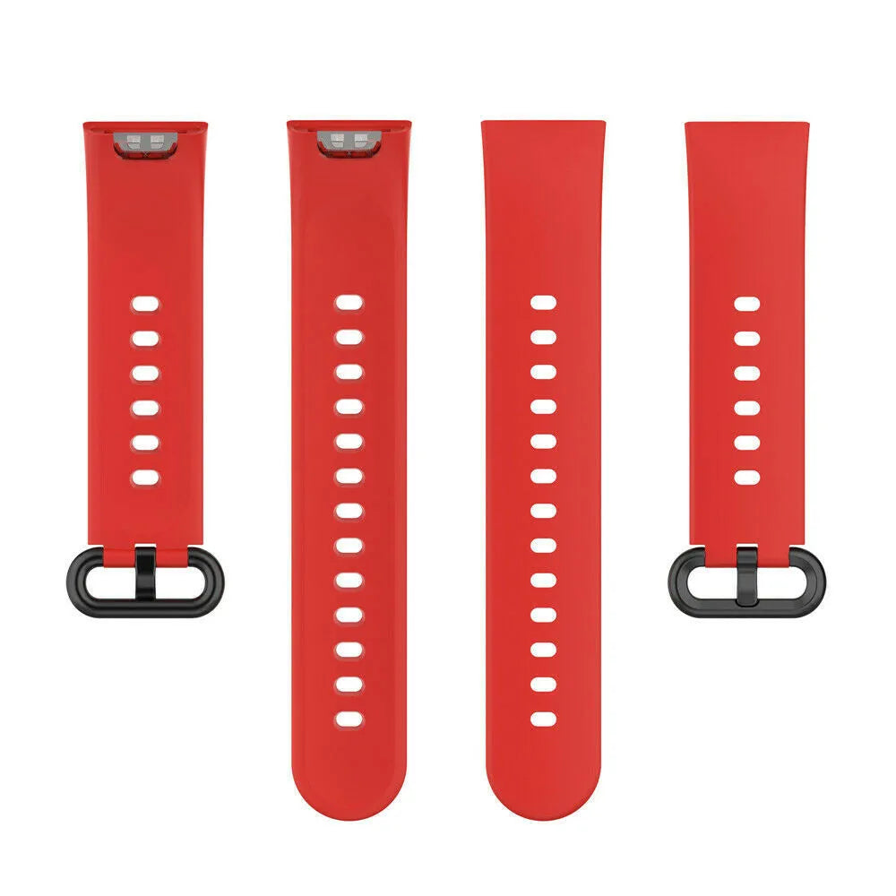 Silicone Strap, red, laid flat, separate parts, direct top view