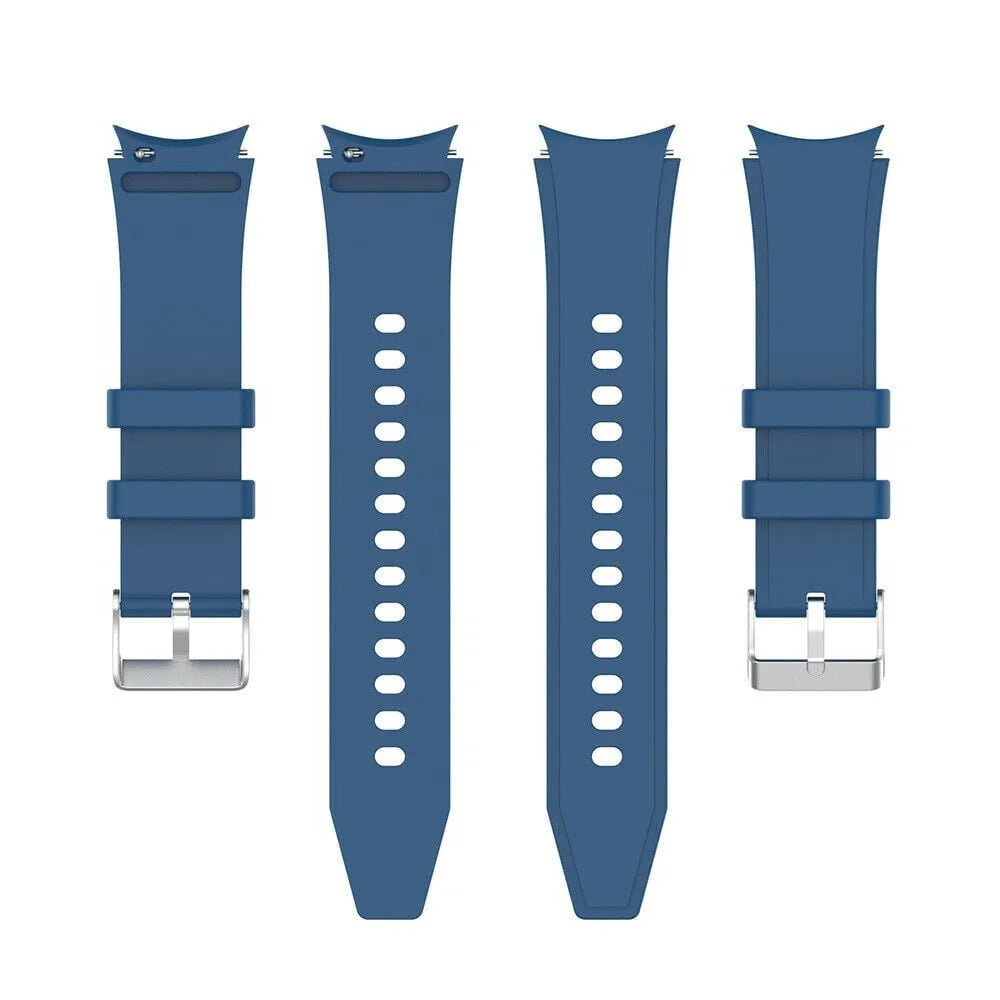 Silicone Strap 'Perfect Fit', blue, laid flat, separate parts, direct top view
